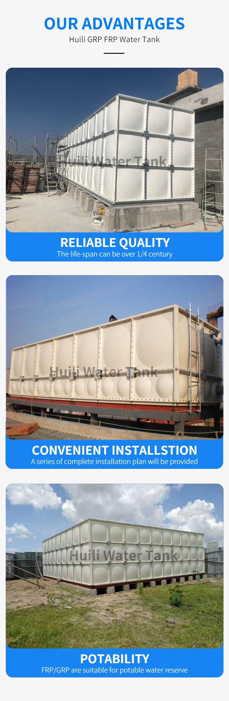 Manufacture Directly Selling Rectangular FRP GRP Fiber Glass Water Tank Malaysia Philippines India Irrigation Water Tank